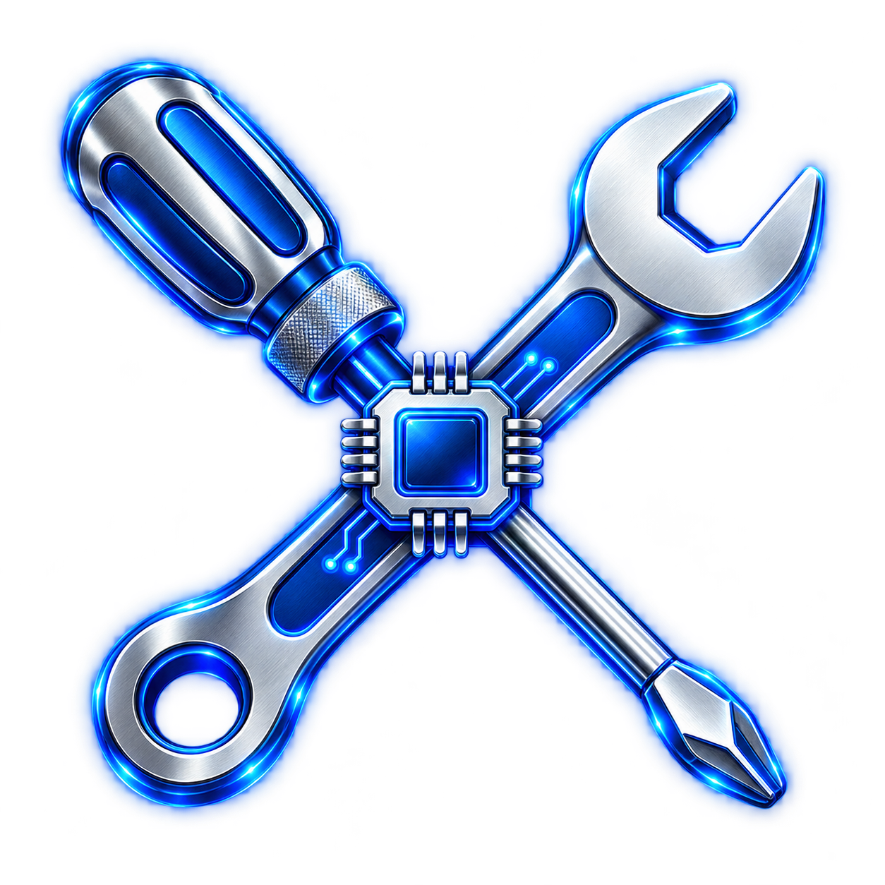 Wrench and screwdriver representing computer hardware repair